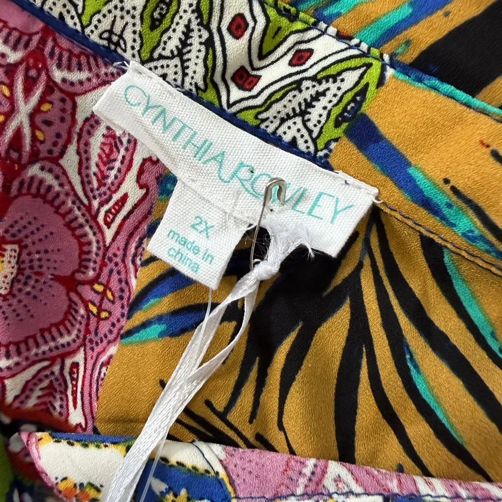 ✨NWT- Cynthia Rowley Floral Boho Pattern Patchwork 3/4 Sleeves Button Down 2X - Picture 6 of 9